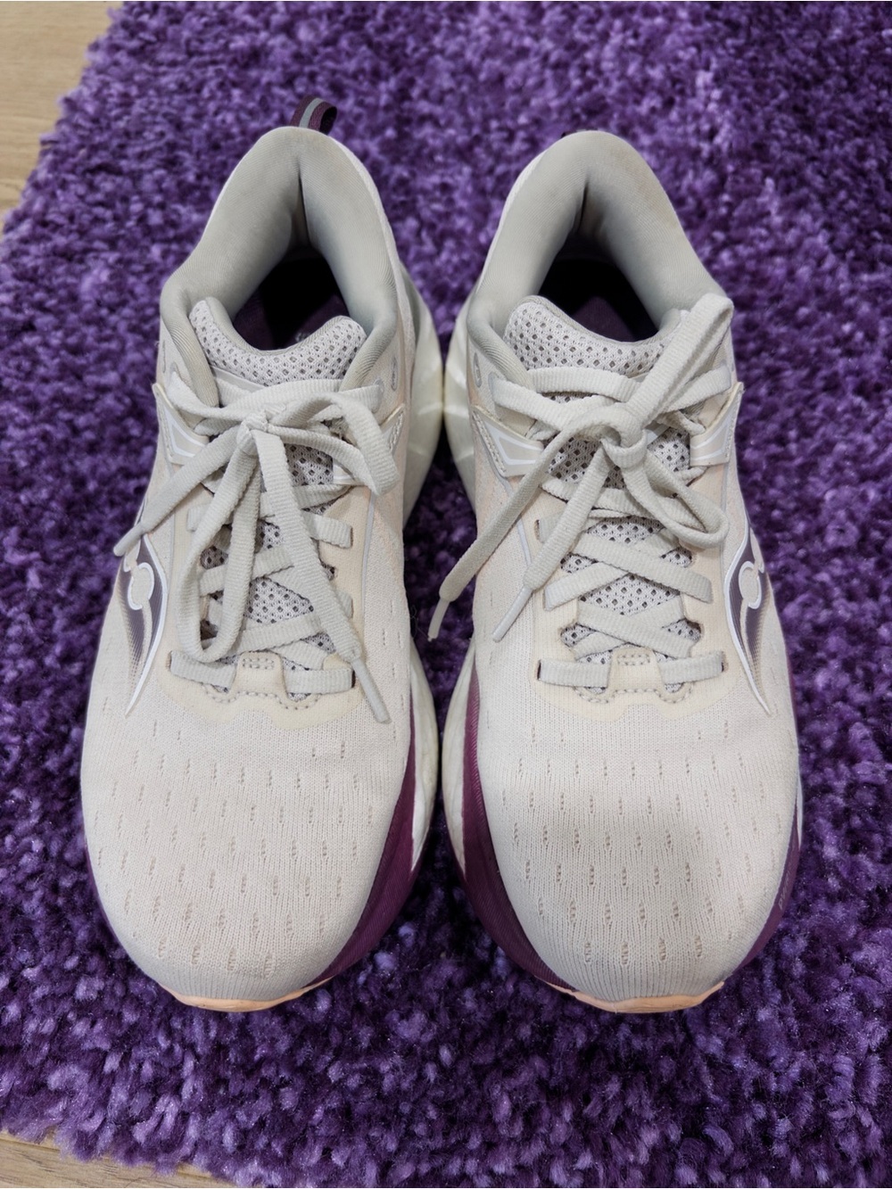 Women's Neutral and Purple Lace-Up Running Sneakers